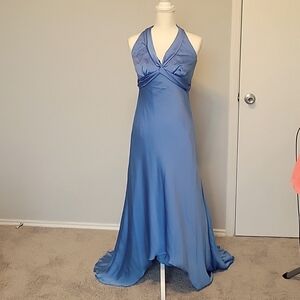 David's Bridal Long Blue Dress with Sweep Train